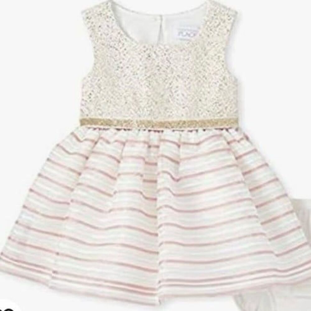 The Children’s Place Baby Girls Striped Jacquard Knit Glitter Dress 9-12 Months